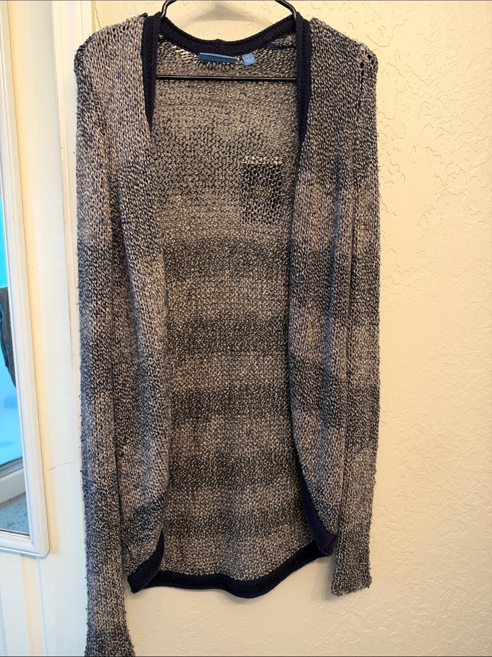 Simply Vera Vera Wang Open-Front Knit Cardigan in Gray and Navy Trim